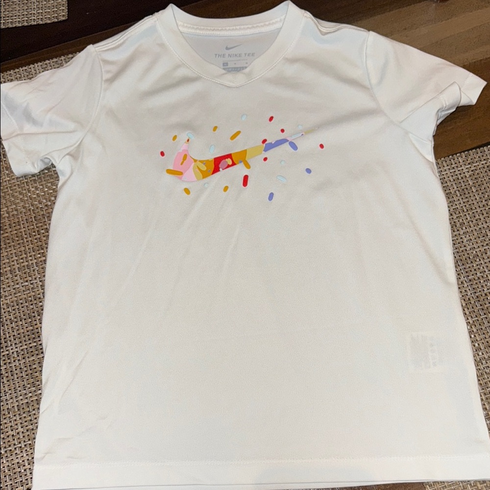 Nike Kids White Tee with Colorful Graphic